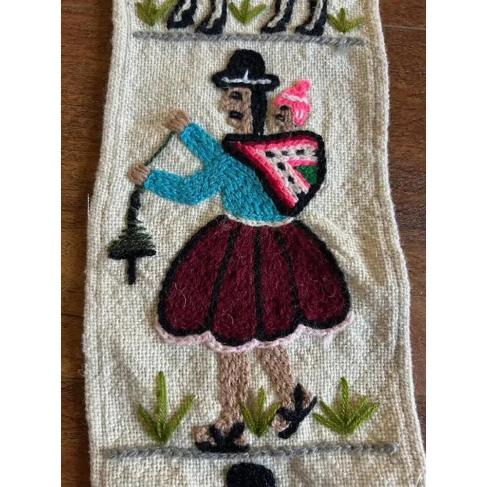 Handcrafted Peruvian Wool Wall Hanging with Embroidered Llama and Figures